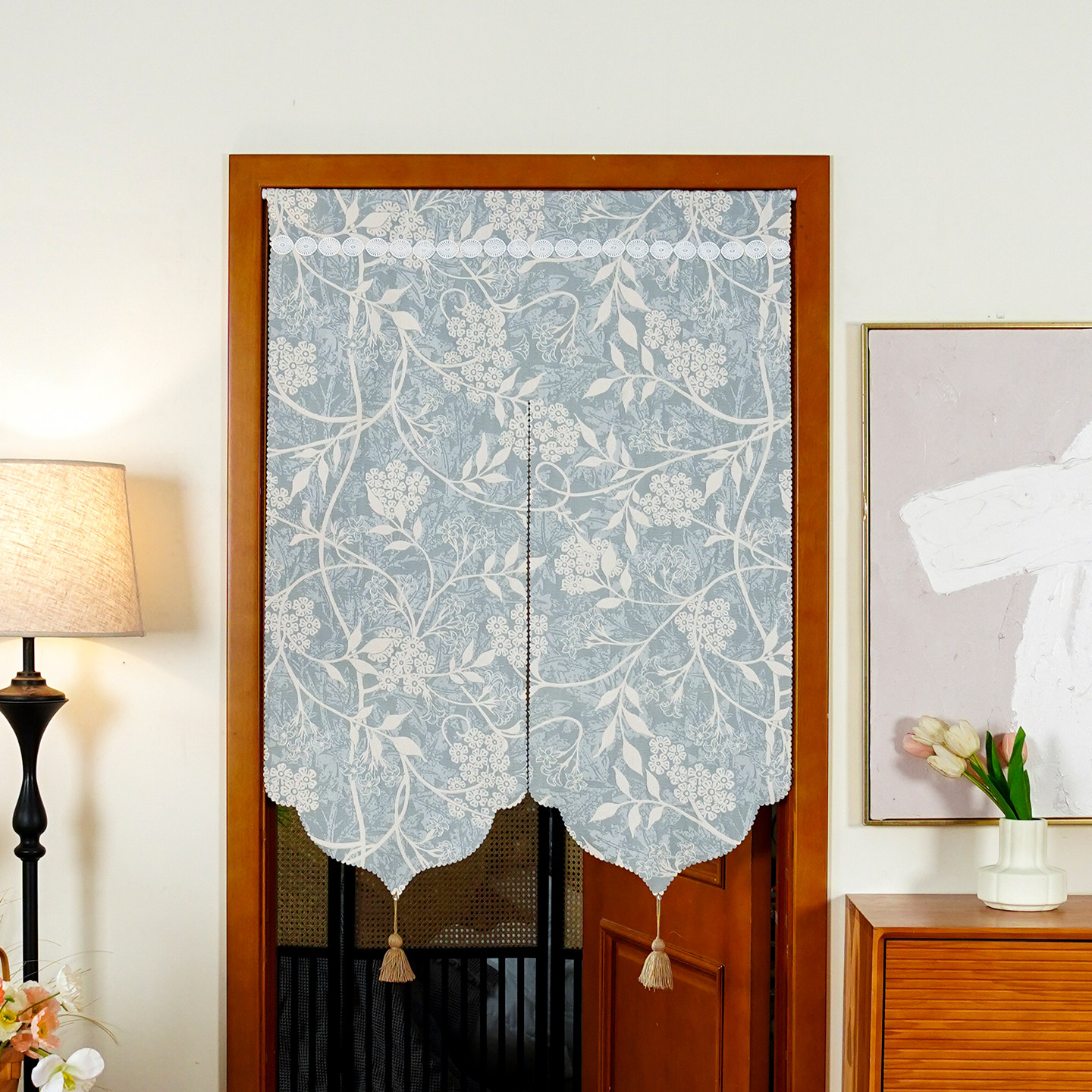法式提花门帘家用高级感卧室隔断帘免打孔氛围感布艺半帘遮挡帘子,居家布艺,门帘,淘宝优惠券,粉丝福利购,淘宝优惠卷