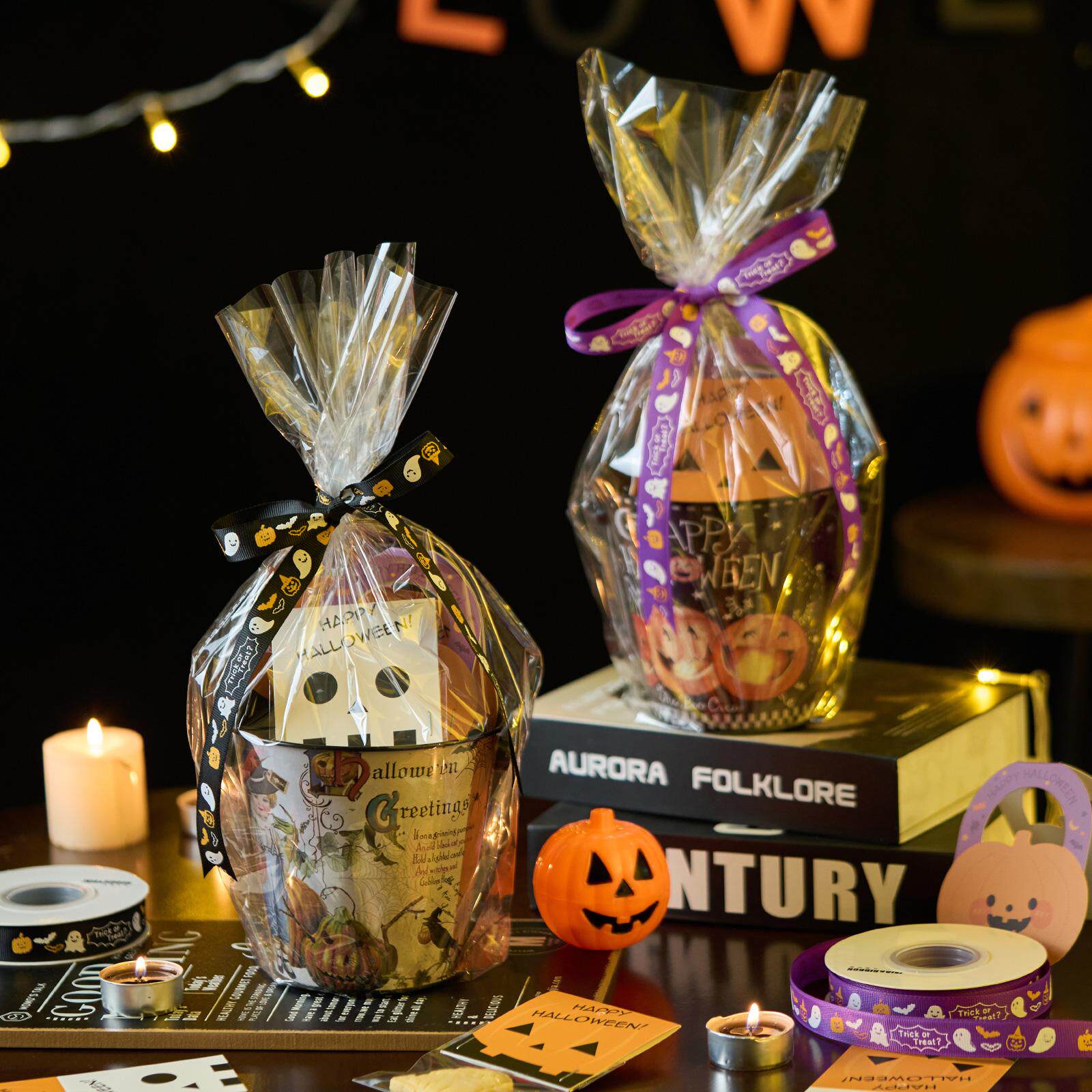 新款万圣节零食桶包装盒曲奇饼干糖果烘焙手提桶棒棒糖礼品盒子