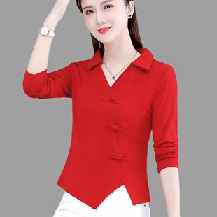 纯色莫代尔棉短长袖T恤衫女新款POLO衫时尚气质妈妈衬衫套头上衣