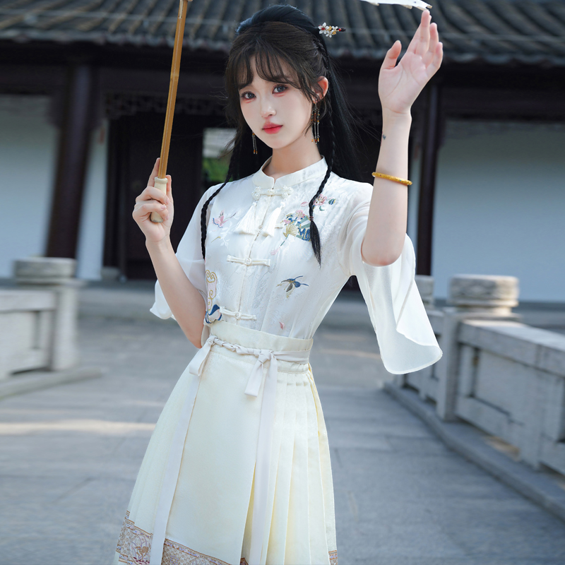 新中式女装一片式重工织金马面裙套装国风夏款立领上衣改良汉服