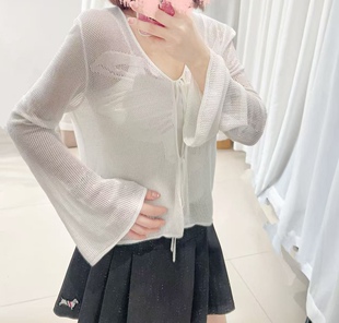 天丝清凉设计感镂空针织开衫防晒衣外套空调罩衫修身显瘦喇叭袖女