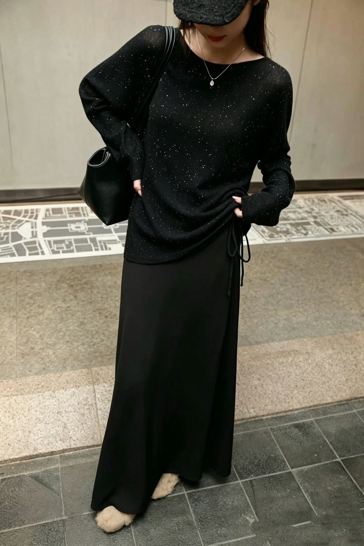 秋夏防晒新款满天星亮片针织衫女宽松圆领套头毛衣打底上衣