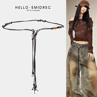 Y2K亚文化复古辣妹腰绳腰带配饰女细编织腰链裤子挂饰配牛仔裤