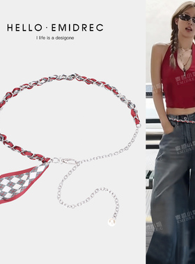 Y2K千禧风亚文化丝巾腰带配饰女腰饰腰链细装饰牛仔裤爵士舞红色