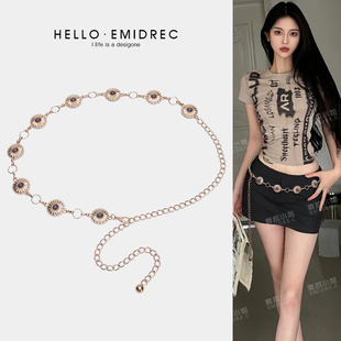 Y2K亚比风美式 饰腰间配饰潮 复古辣妹腰链女金属链条腰带配裙子装