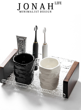 法式漱口杯陶瓷情侣轻奢家用洗漱台面牙缸刷牙杯牙刷置物架子套装