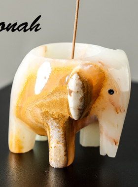 天然玉石大象香插~线香底座扩香器藏香薰高颜值香盘香托送礼礼物