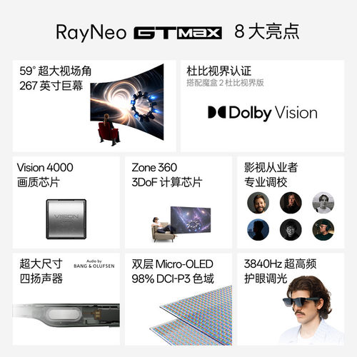 雷鸟RayNeo GT Max 旗舰AR智能眼镜59°FOV高清观影原生3D