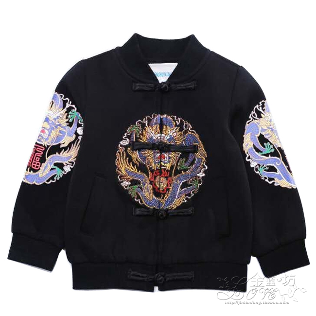 秋冬男童夹棉童装中国风长袖棉衣外套礼服中式潮宝宝唐装黑色夹克