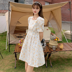 Real price French square neck dress in summer