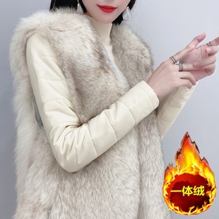 毛衣高领加绒加厚针织毛衫 女冬搭皮草布袖 女打底毛衣 打底衫 羽绒袖