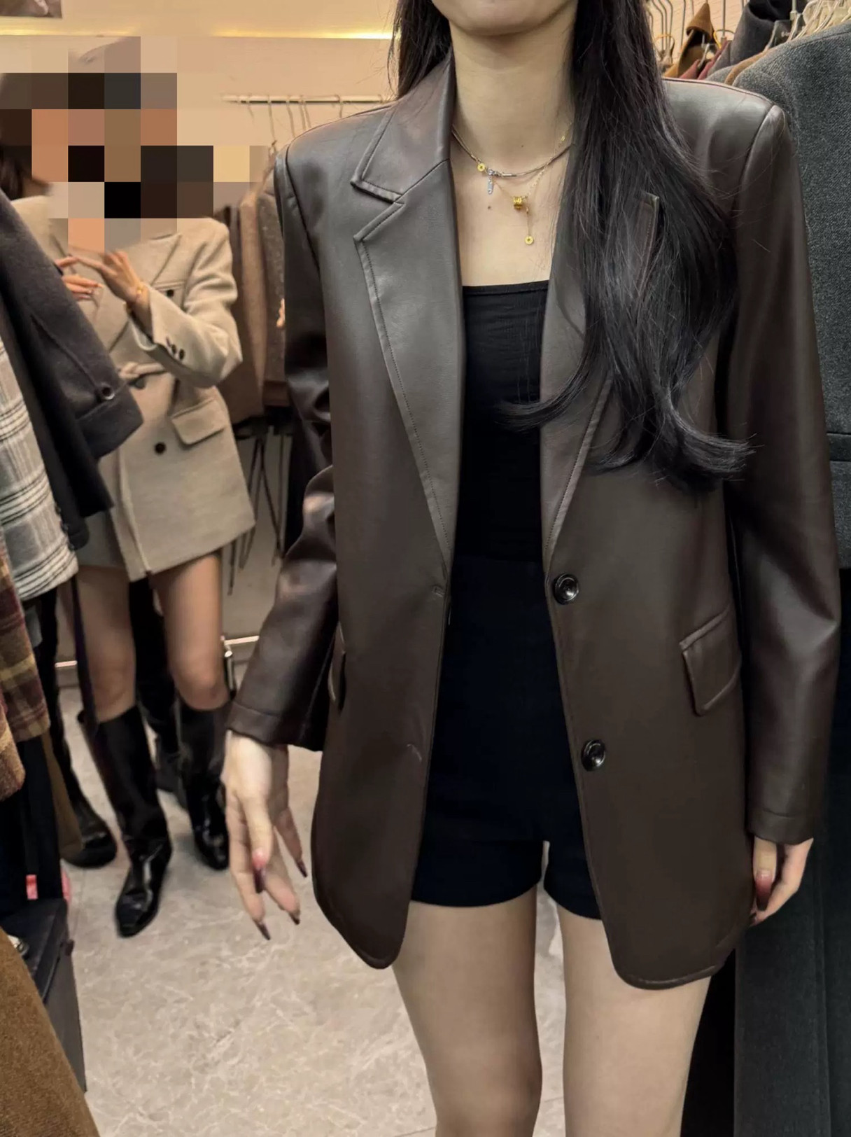 冬新款韩版免洗皮衣羽绒服外套女中长款宽松PU皮柔软帅气百搭上衣