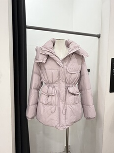 2026冬新款女装连帽抽绳收腰浅紫色羽绒服宽松加厚面包服外套上衣