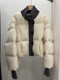 2026冬新款女立领拼接针织袖口90绒羽绒服短款泡芙面包服外套上衣