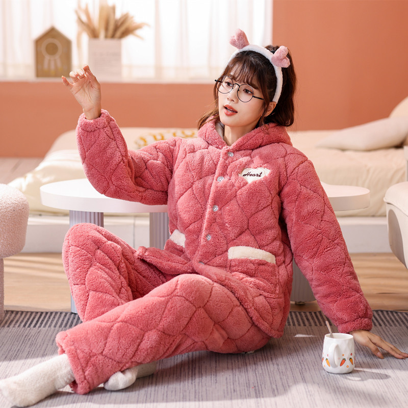 帽子冬季米粒绒夹棉睡衣女青年时尚三层加厚法兰绒外穿家居服套装,女士内衣/男士内衣/家居服,睡衣/家居服套装,淘宝优惠券,粉丝福利购,淘宝优惠卷