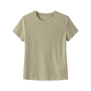 女装 61107极简风亚麻短袖 T恤女圆领宽松百搭休闲上衣显瘦基础款