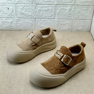 休闲风厚底松糕鞋 鞋 女绒布魔术贴百搭板鞋 春款 日常面包鞋 2026新款