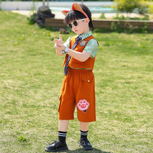 男童套装疯狂动物城尼克狐狸演出服夏季女童兔子警官儿童cos服装