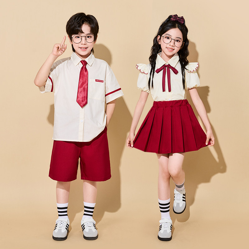 六一儿童节表演服夏季小学生班服园服毕业照学院风衬衫套装演出服