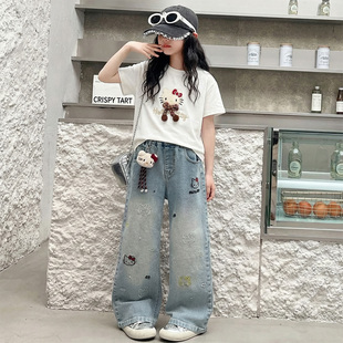 女童短袖套装夏季韩版女孩T恤牛仔裤两件套中大童休闲童装夏衣服
