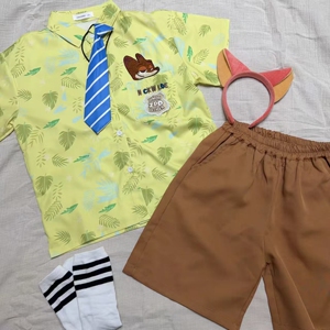 男童套装疯狂动物城尼克狐狸演出服夏季女童六一短袖儿童cos服装