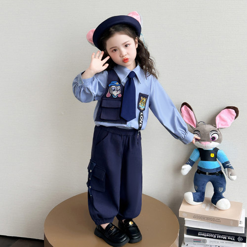 男女童套装疯狂动物城演出服朱迪演出服秋季兔子警官儿童cos服装