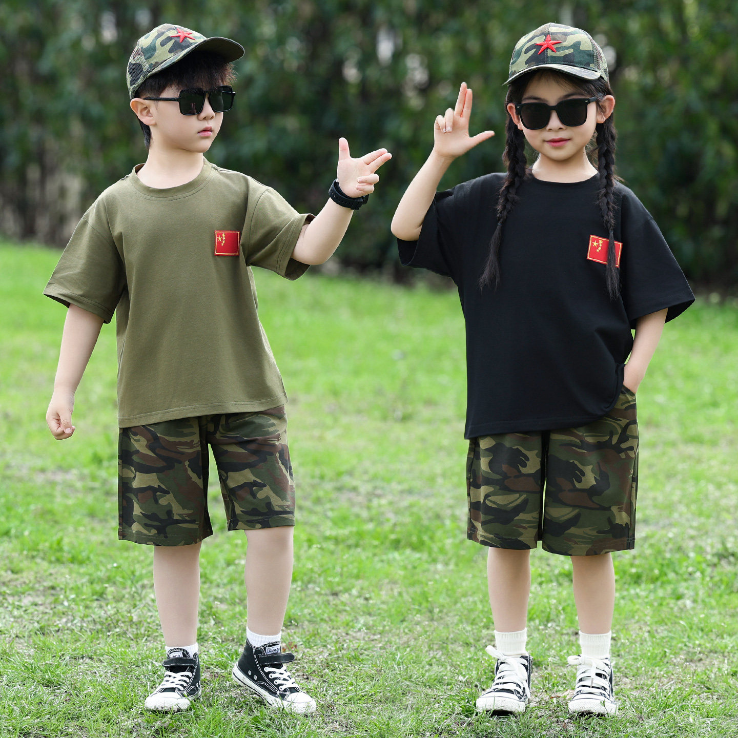 六一儿童表演服夏季小学生训练服迷彩套装中大童幼儿园军训演出服