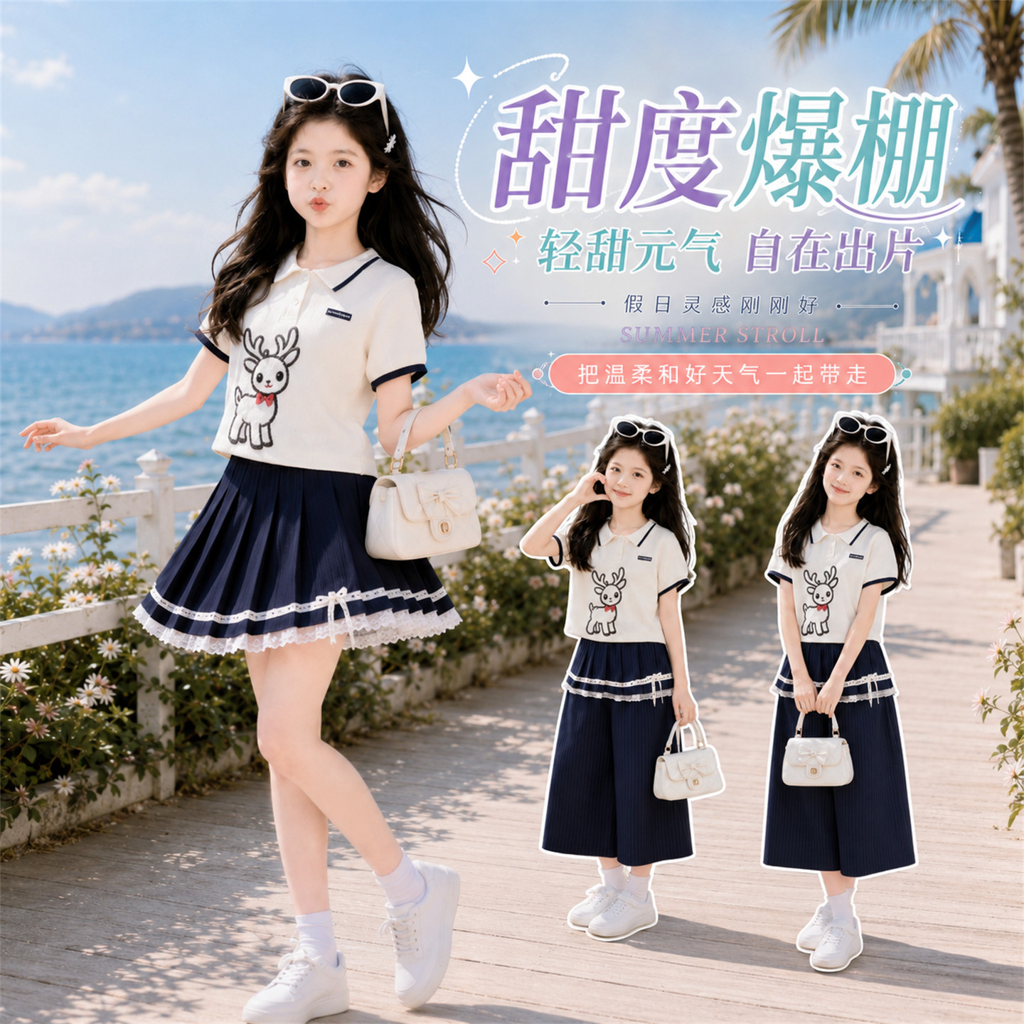 女童短袖短裙套装夏季韩版女孩薄款T恤裙裤两件套大童薄款夏装潮t