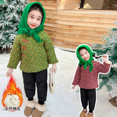 女童碎花棉服冬季 女孩加绒外套中小童棉衣宝宝东北土潮棉袄 新款