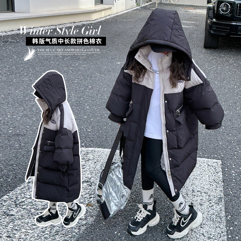 女童羽绒服冬季新款儿童中长款白鸭绒连帽棉衣女孩加厚保暖冬装