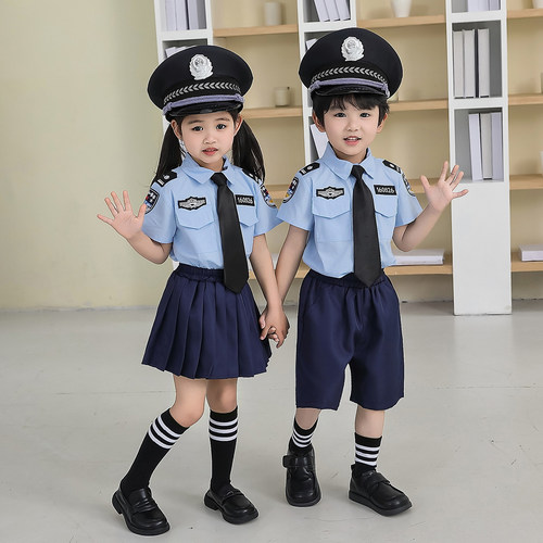 六一儿童演出服夏季男女童酷帅警察服套装宝宝小交警幼儿园表演服