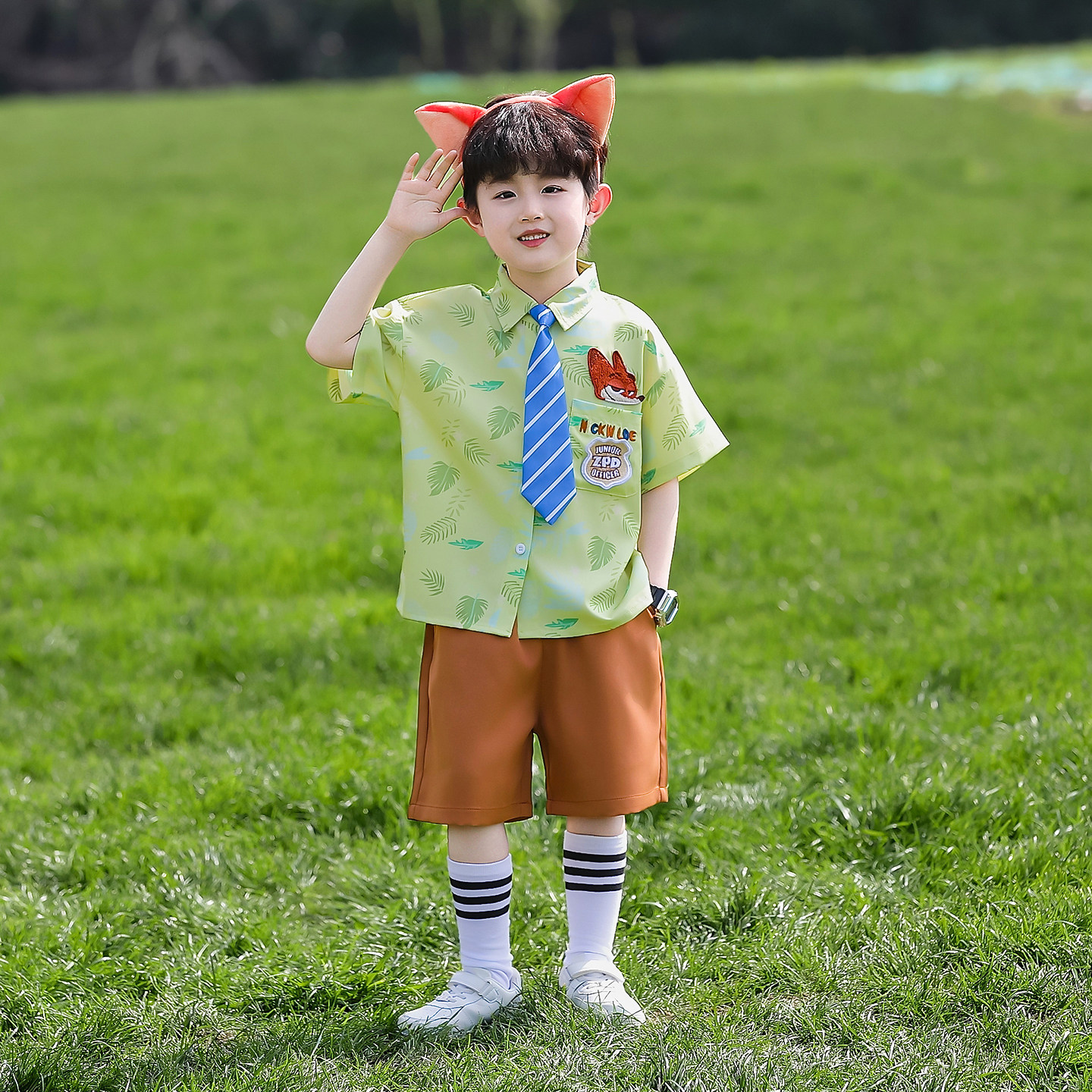 男童套装疯狂动物城尼克狐狸演出服夏季女童六一短袖儿童cos服装