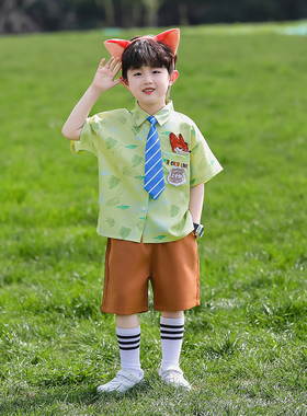 男童套装疯狂动物城尼克狐狸演出服夏季女童六一短袖儿童cos服装