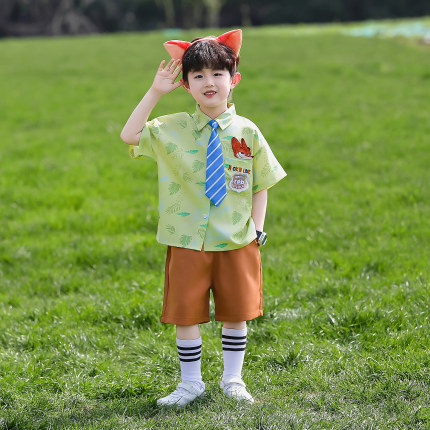 男童套装疯狂动物城尼克狐狸演出服夏季女童六一短袖儿童cos服装