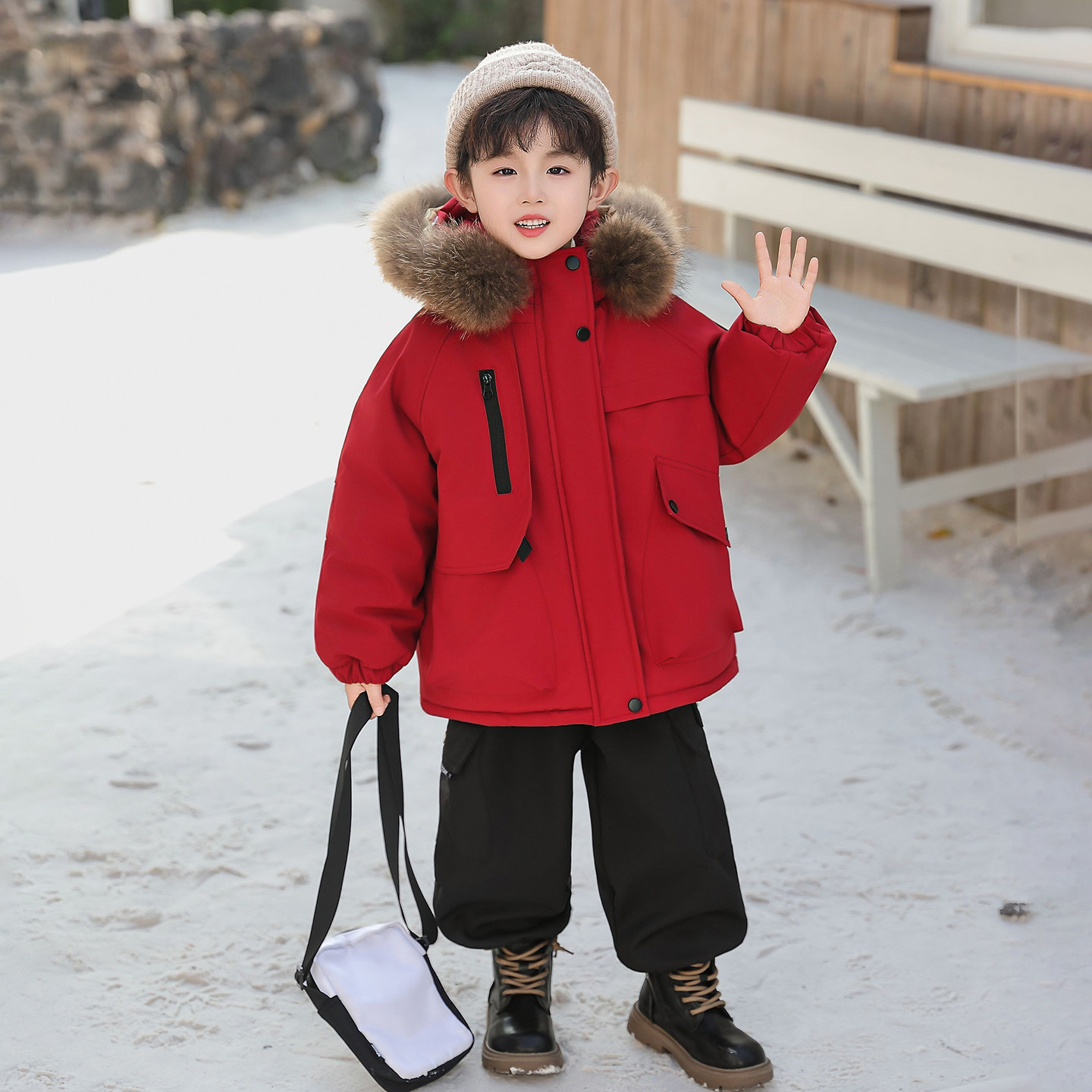 男女童棉服冬季新款儿童年服派克服加绒加厚新年棉衣大毛领棉袄