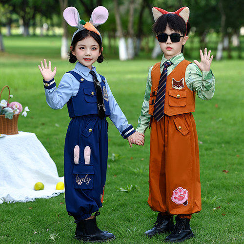 男女童套装疯狂动物城尼克狐狸演出服秋季兔子警官儿童cos服装