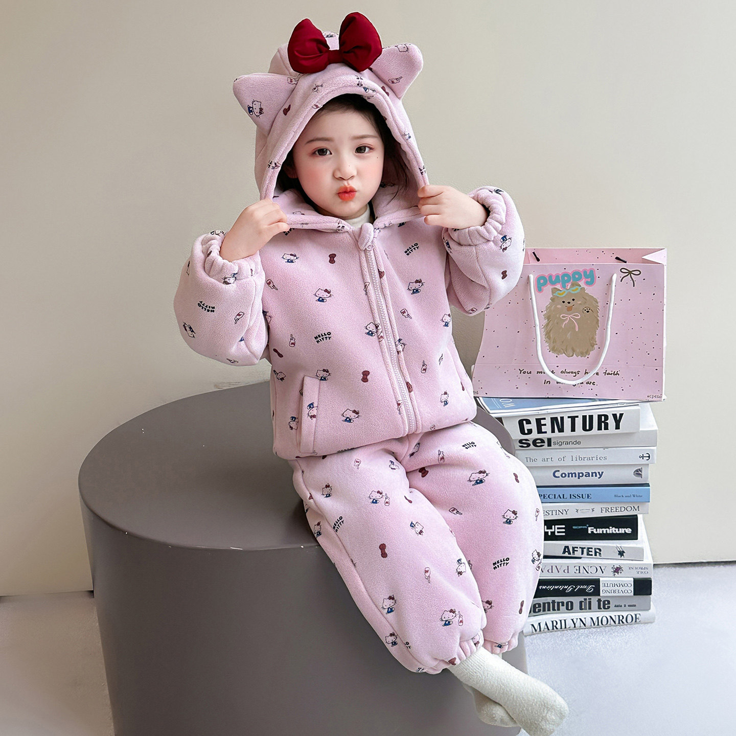 女童一套过冬冬季新款儿童棉袄套装女小童加绒加厚保暖棉衣两件套