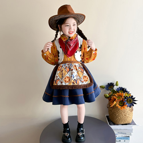儿童胡迪套装裙表演服秋季女孩连衣裙玩具总动员万圣节演出cos服