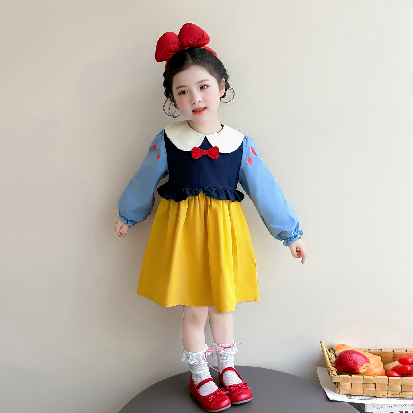 女孩春装长袖裙子白雪公主裙女童纯棉学院风春季演出礼服连衣裙