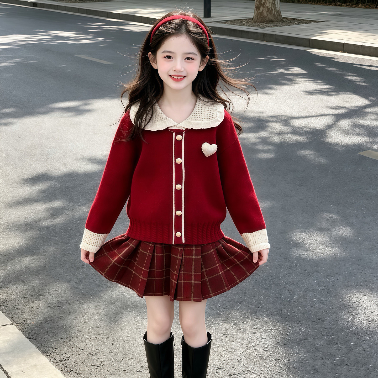 女童针织毛衣百褶裙套装春秋款女孩韩版洋气学院风两件套拜年服潮