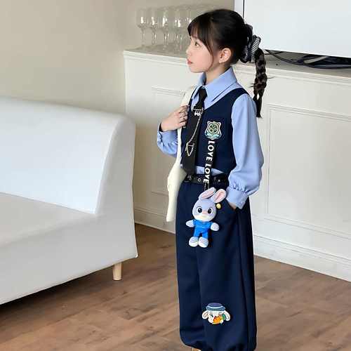 男女童套装疯狂动物城尼克狐狸演出服春秋尼克警官儿童cos服装