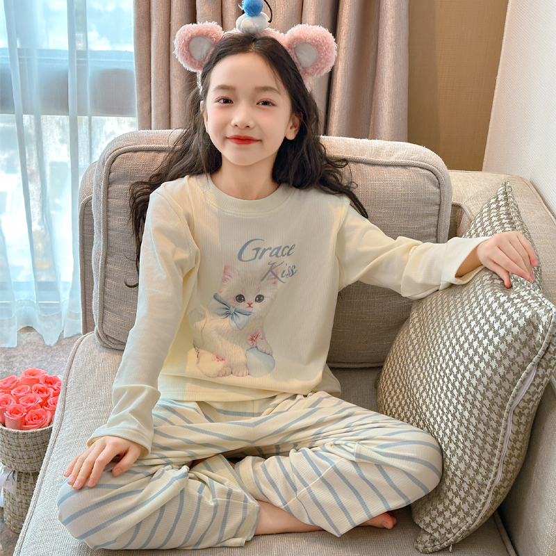 女童德绒睡衣套装冬季新款儿童家居服睡衣女孩休闲两件套童装衣服