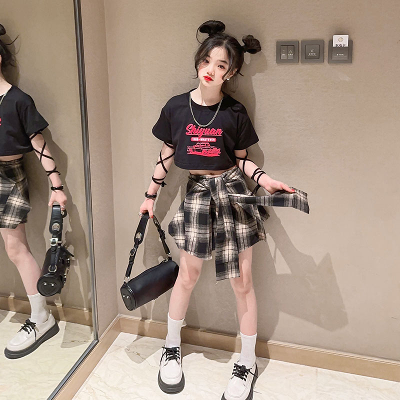 女童套装裙青春美少女演出服夏季女童公主裙辣妹八角裙舞蹈服童装