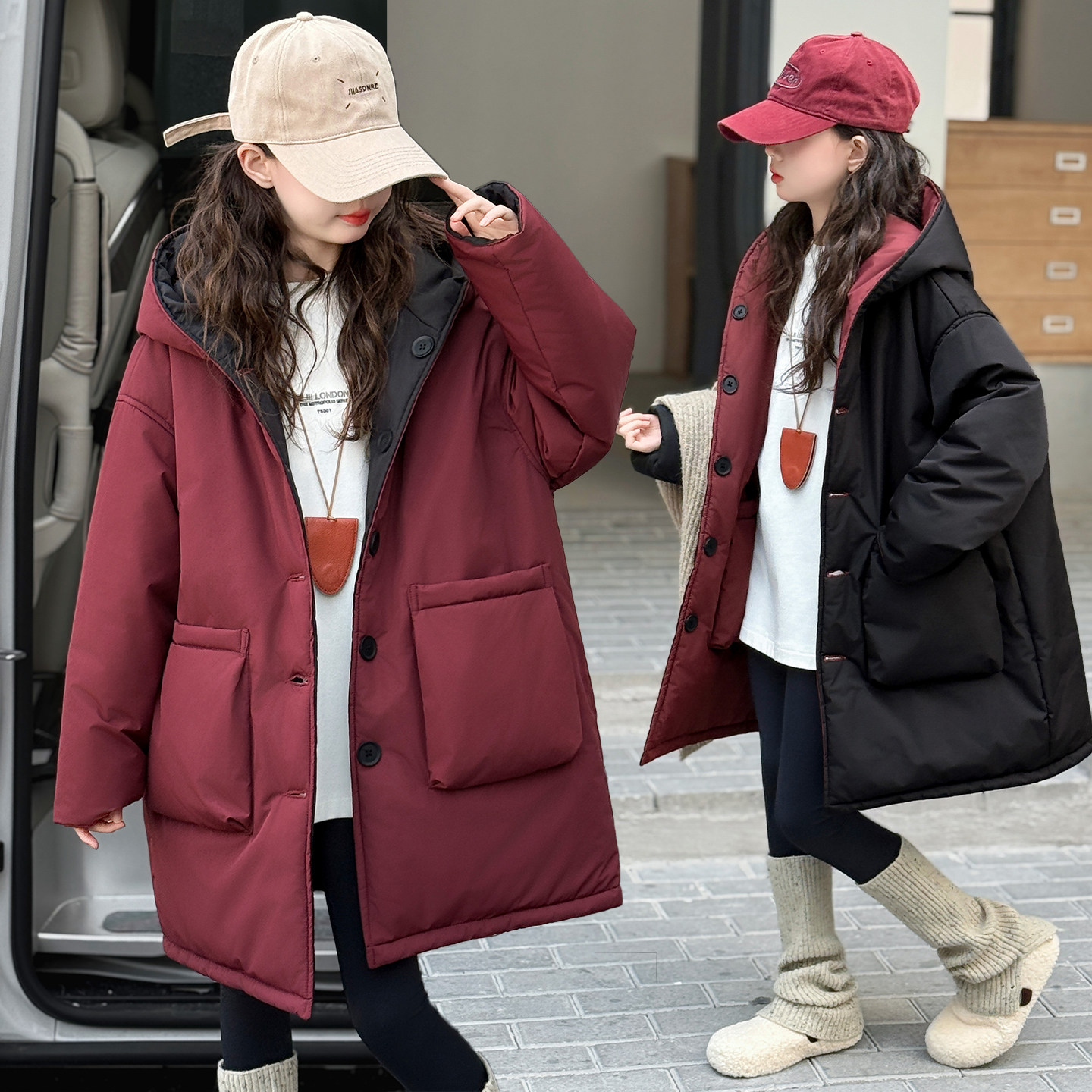 女童加棉外套冬季保暖棉服儿童双面碎花款中大童棉服休闲棉衣童装