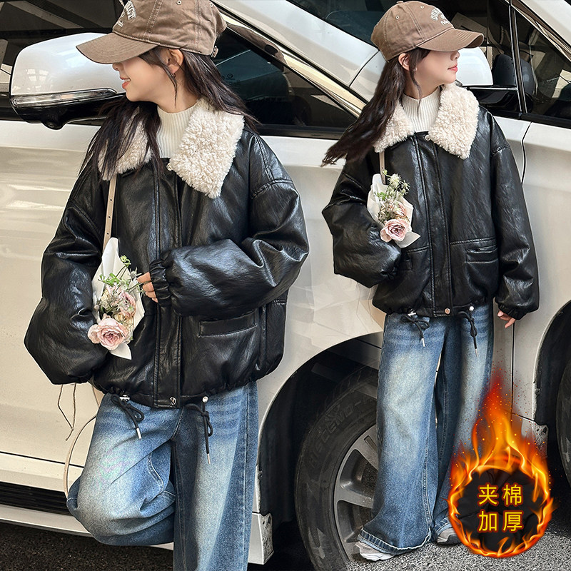 女童加绒皮衣外套冬季新款儿童爆款中大童休闲上衣童装衣服冬装潮