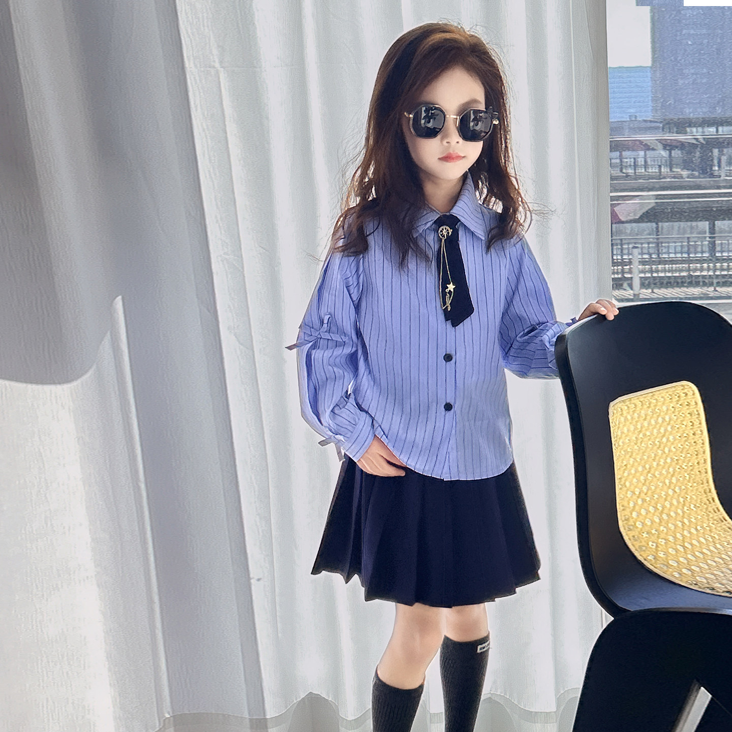 女童园服校服学院风演出服春秋儿童jk衬衫亮丝马甲衬衫裙子三件套