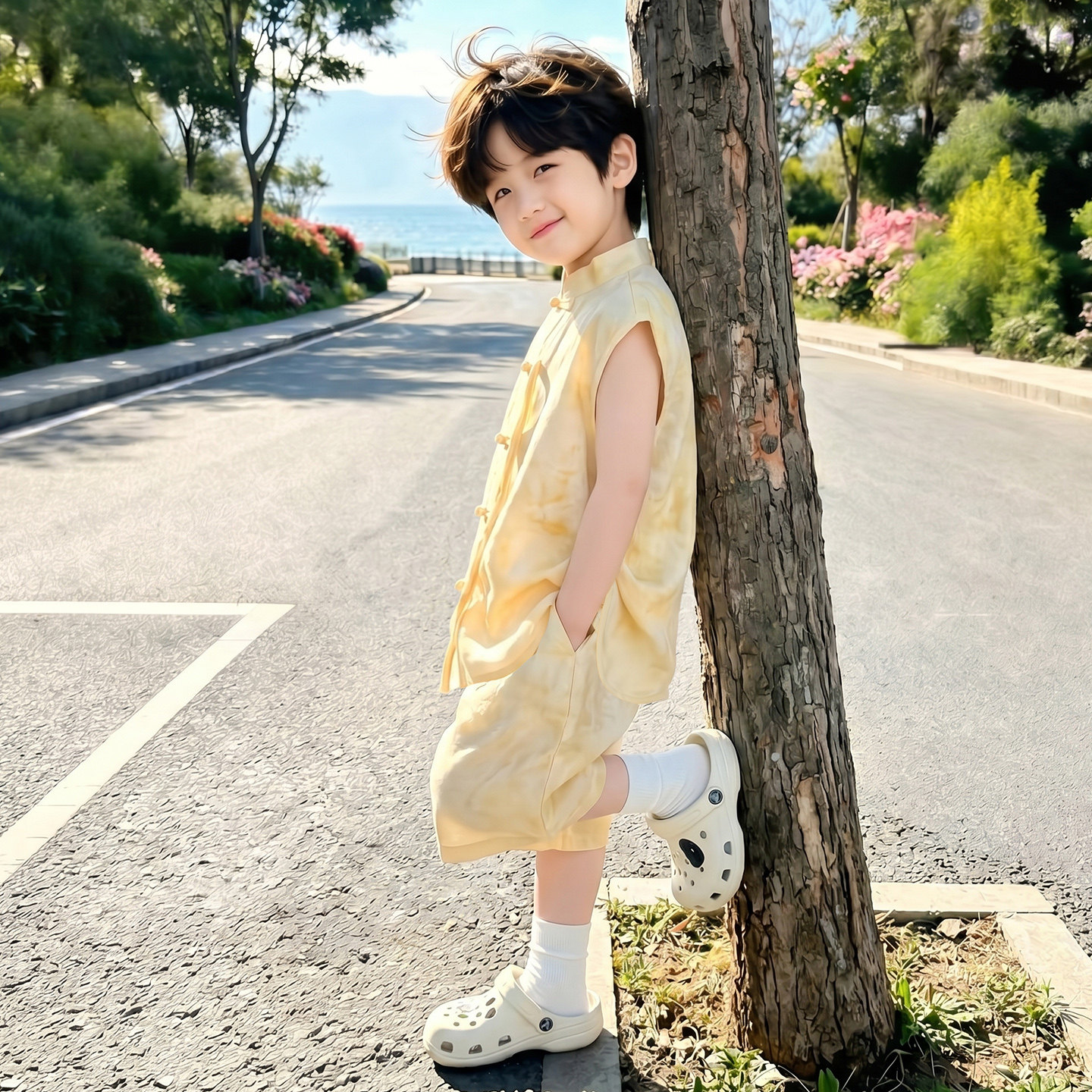 男童国风演出套装夏季新中式表演服两件套唐装汉服端午节纳福衣服