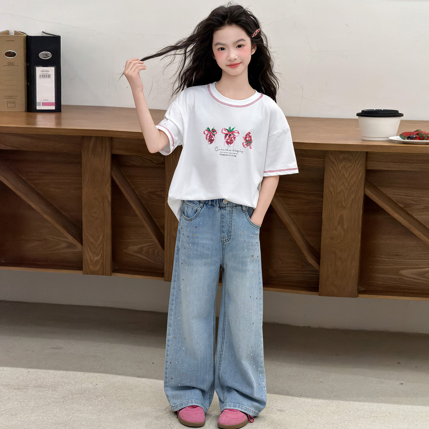 女童短袖套装夏季韩版女孩T恤牛仔裤两件套中大童休闲童装夏衣服