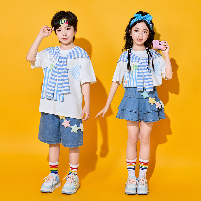 六一儿童表演服夏季小学生班服园服啦啦队毕业照披肩套装演出服潮