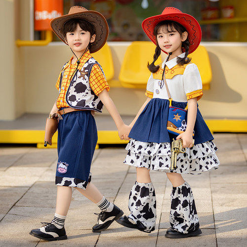 玩具总动员表演服短袖奶牛三件套翠丝儿童cos服套装六一夏季男女